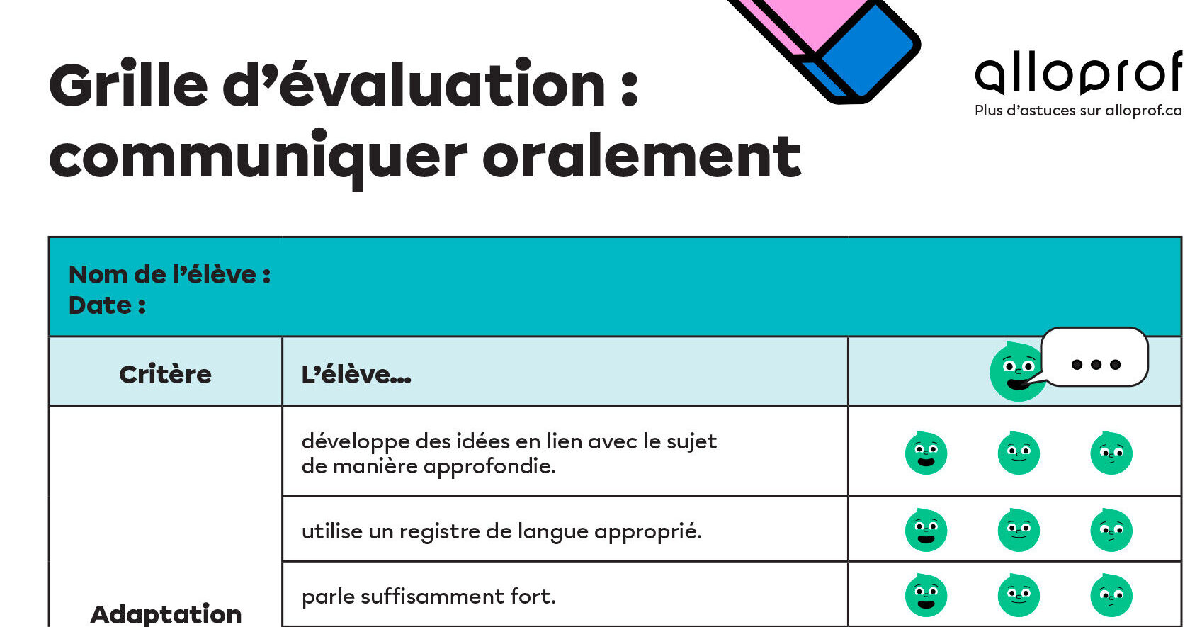 Une grille d’évaluation pour évaluer la compétence à communiquer oralement